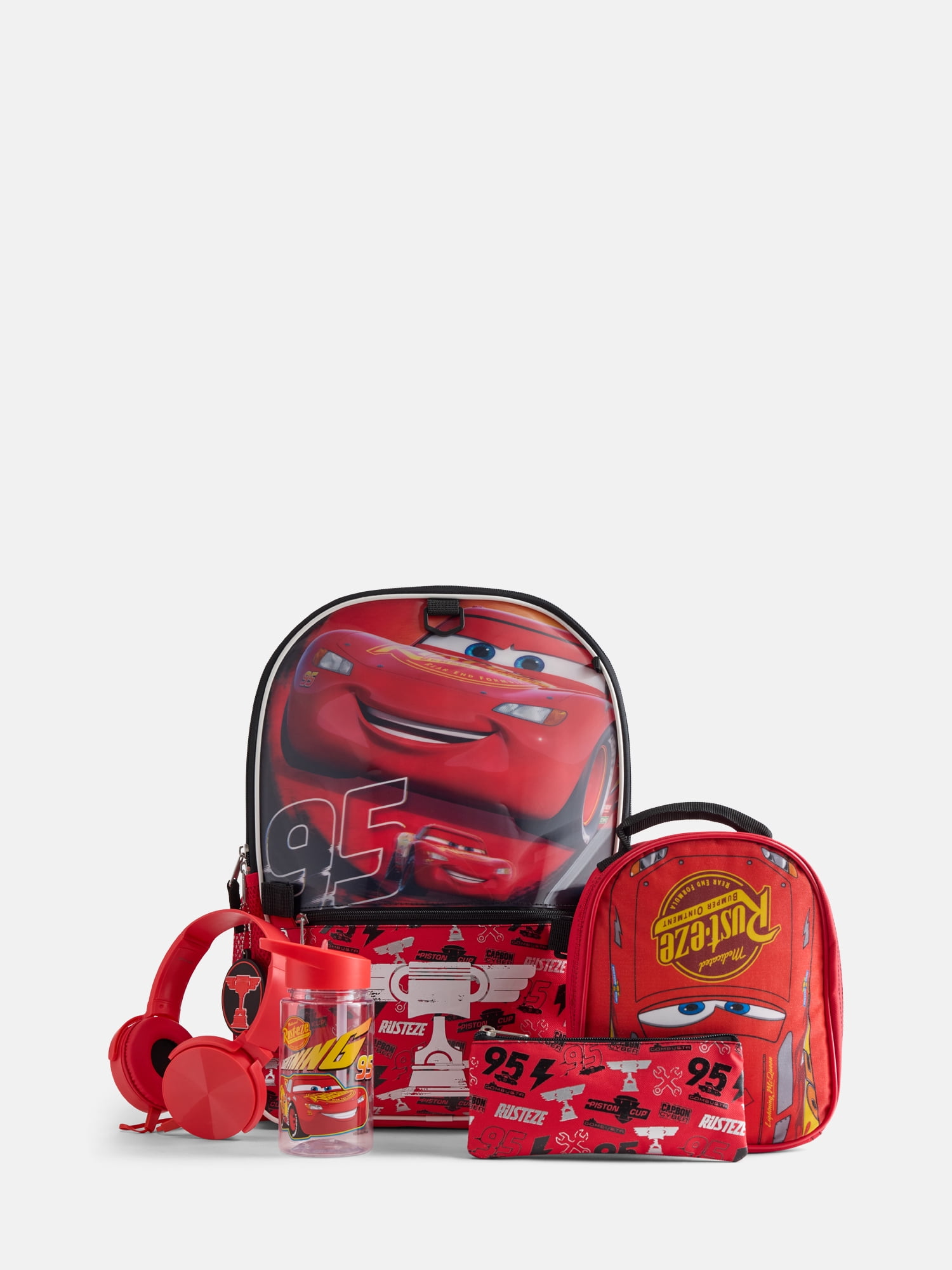 Disney Cars Boys Lightning McQueen Backpack Set with Lunch Bag, Keychain, More, 6 Piece