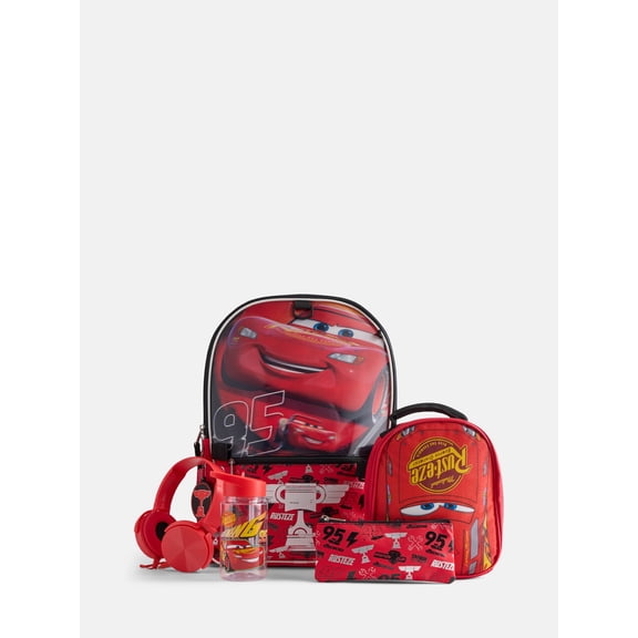 Disney Cars Boys Lightning McQueen Backpack Set with Lunch Bag, Keychain, More, 6 Piece