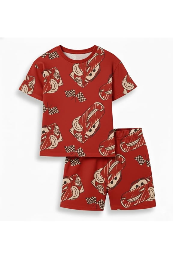 Disney Cars Boys 2-Piece Short Set Lightning McQueen T-Shirt & Matching Shorts Summer Outfit