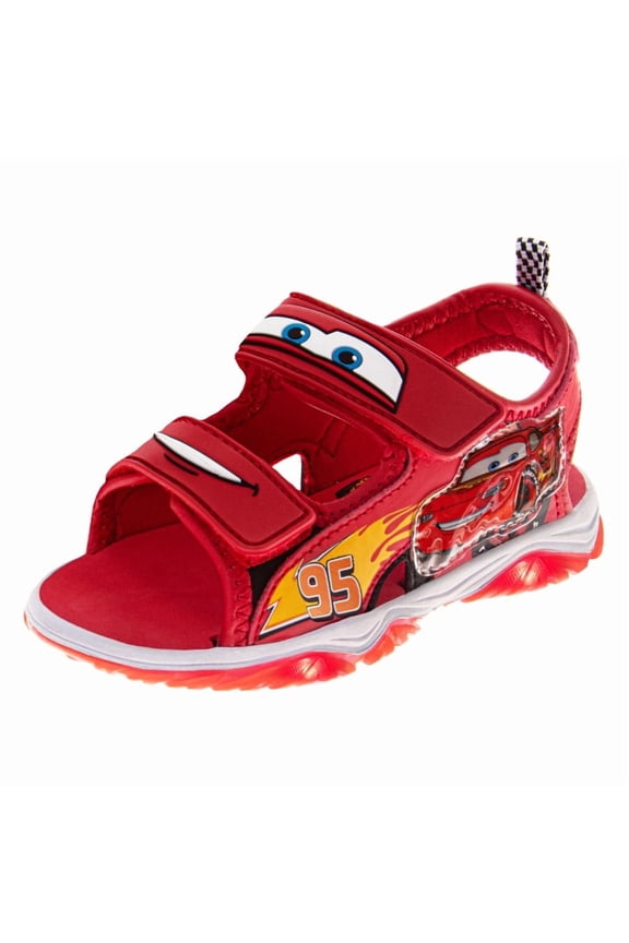 Cars Boys Lightning McQueen Hook and Loop Sport Sandals – Open Toe (Toddler / Kids), Red, Size: 8
