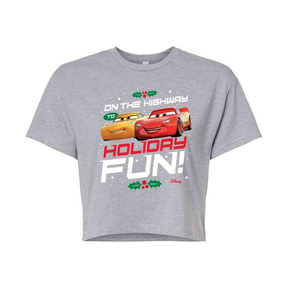 Disney Cars - Christmas - On The Highway To Holiday Fun - Juniors Cropped Cotton Blend T-Shirt
