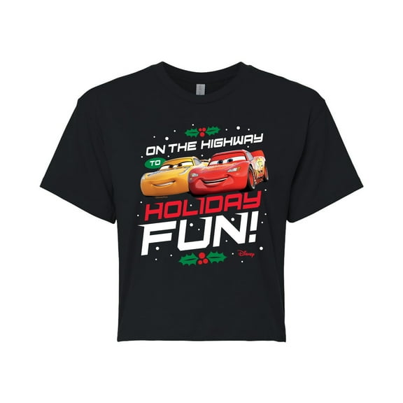 Disney Cars - Christmas - On The Highway To Holiday Fun - Juniors Cropped Cotton Blend T-Shirt