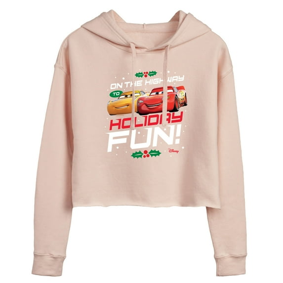 Disney Cars - Christmas - On The Highway To Holiday Fun - Juniors Cropped Pullover Hoodie