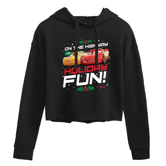 Disney Cars - Christmas - On The Highway To Holiday Fun - Juniors Cropped Pullover Hoodie