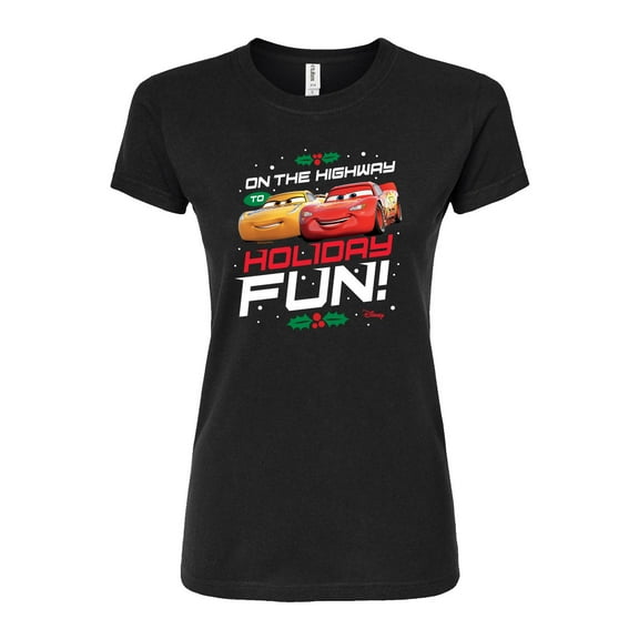 Disney Cars - Christmas - On The Highway To Holiday Fun - Juniors Fitted Graphic T-Shirt
