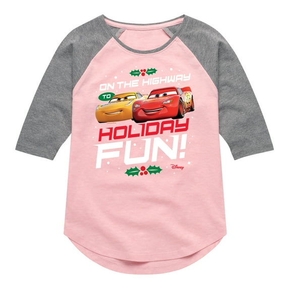 Disney Cars - Christmas - On The Highway To Holiday Fun - Toddler & Youth Girls Raglan Graphic T-Shirt