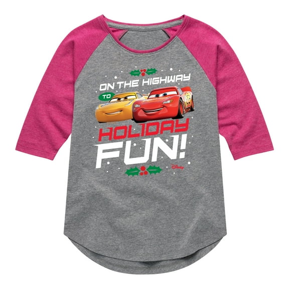 Disney Cars - Christmas - On The Highway To Holiday Fun - Toddler & Youth Girls Raglan Graphic T-Shirt