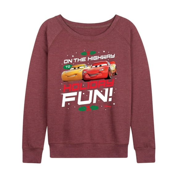 Disney Cars - Christmas - On The Highway To Holiday Fun - Women's Lightweight French Terry Long Sleeve Shirt