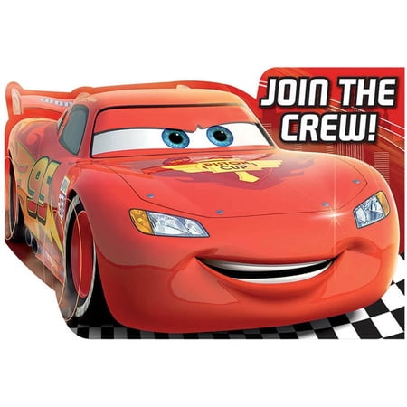 Disney Cars Formula Racer Birthday Party Postcard Invitation Kit (8 Pack), 4 1/4" X 6 1/4", Bright Red
