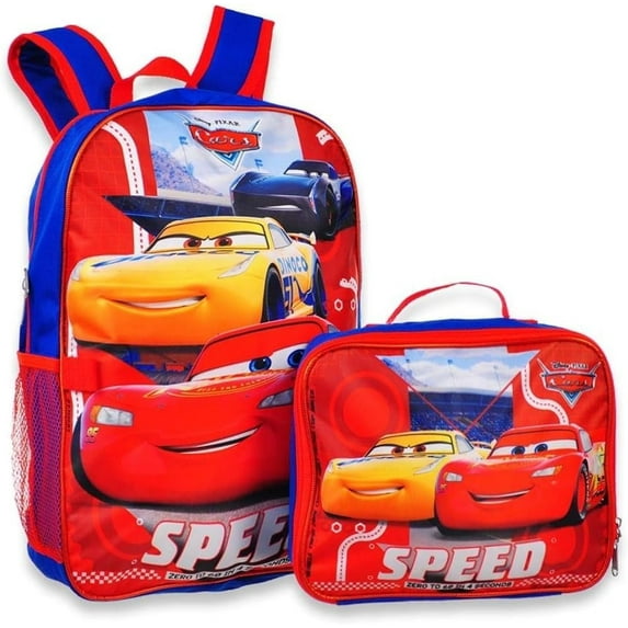 Disney Cars Kid's 16 Inch Backpack With Removable Lunch Box Set Lightning Mcqueen School
