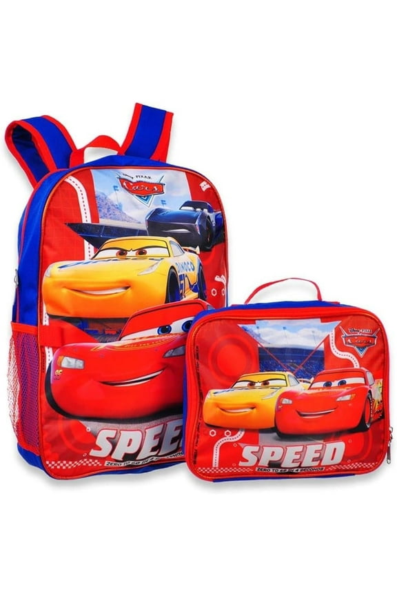 Disney Cars Kid's 16 Inch Backpack With Removable Lunch Box Set Lightning Mcqueen School