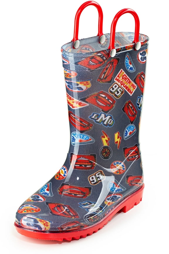 Cars Lightening McQueen PVC Rainboots For Boys Easy-on Handles - Black Size 4 Toddler