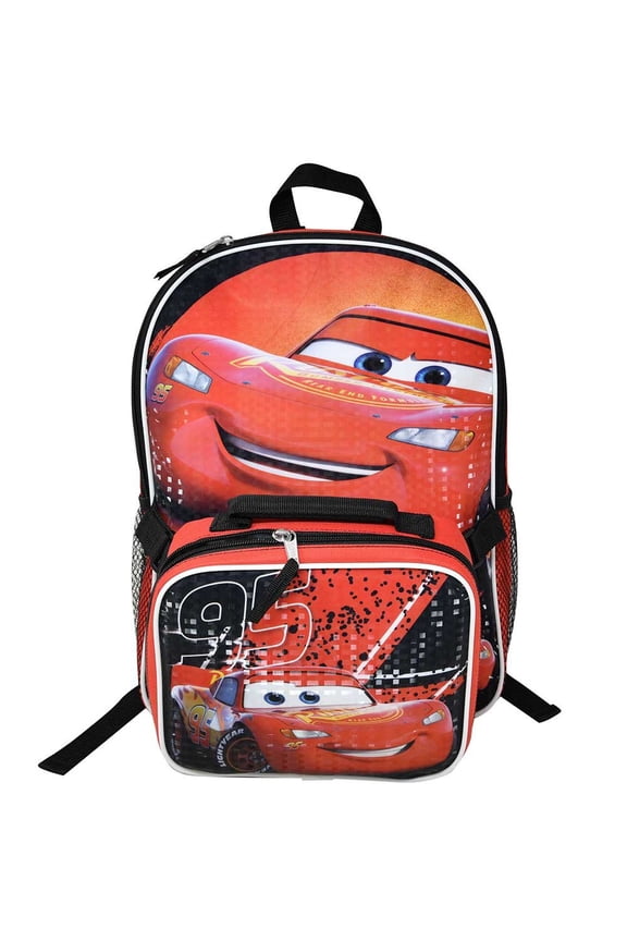 Cars Lighting McQueen 16" Backpack for School with Rectangular Lunch Bag, for Kids