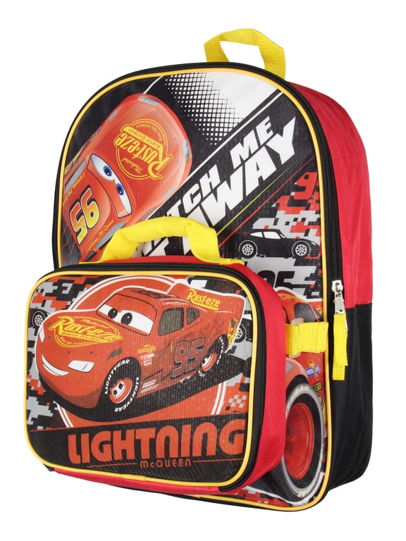 Disney Cars Lightning McQueen 16" Kids Backpack and Lunch Box Set For School or Travel