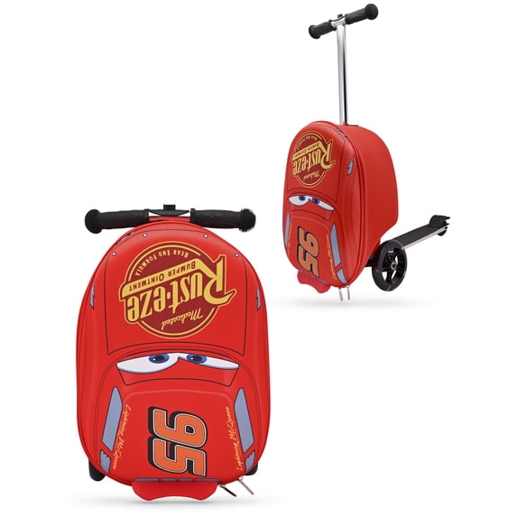 Disney Cars Lightning McQueen 18" Scooter Luggage for Boys, Girls, Unisex | Cars Kids Luggage with Wheels | Lightning McQueen Carry On Ride On Suitcase for Kids