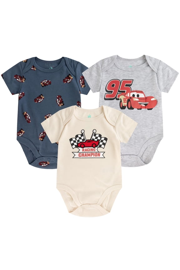 Cars Lightning McQueen 3 Pack Bodysuit Creeper (Baby Boys), Sizes 3M-12M
