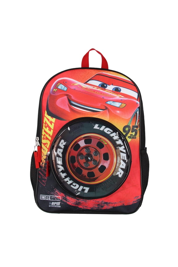 Disney Cars Lightning McQueen Backpack 3D Tire Pocket Travel School Backpack