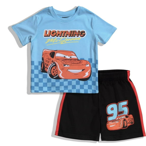 Disney Cars Lightning McQueen Boys 2-Piece Set, Short Sleeve T-Shirt and Shorts Outfit Bundle for Kids (Sizes 2T-7)