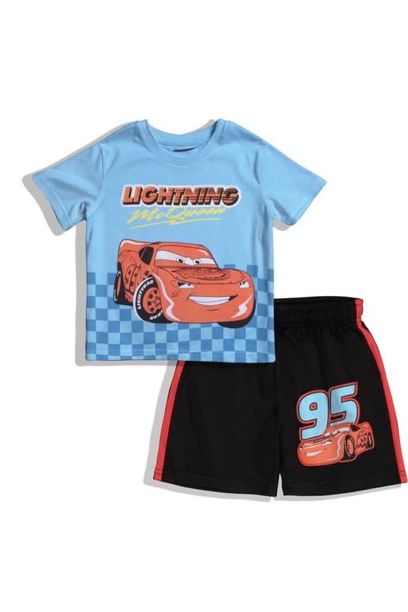 Cars Lightning McQueen Boys 2-Piece Set, Short Sleeve T-Shirt and Shorts Outfit Bundle for Kids (Sizes 2T-7)