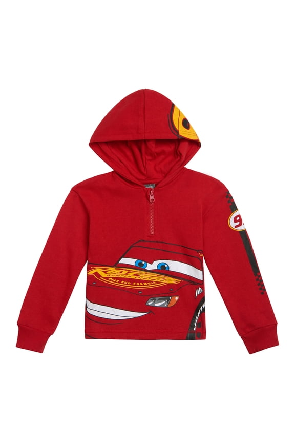 Cars Toddler Boys' Fleece Quarter-Zip Hooded Sweatshirt Bright Red McQueen