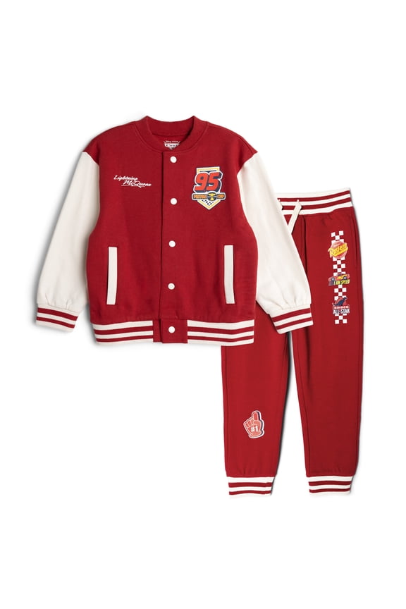 Cars Lightning McQueen Fleece Varsity Bomber Jacket and Jogger Pants Outfit Set Toddler to Big Kid