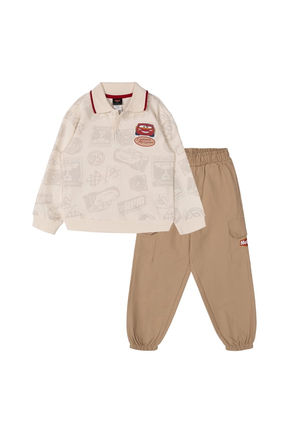 Cars Lightning McQueen French Terry Polo Shirt Fleece Jogger Pants Outfit Set Logo Toddler to Big Kid