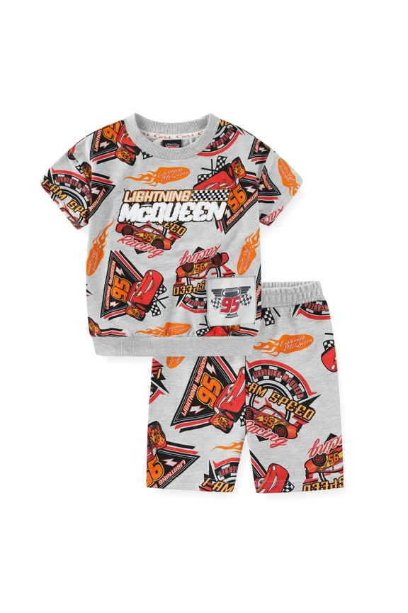 Cars Lightning McQueen French Terry Short Sleeve T-Shirt and Shorts (Boys), 2 Piece Set, Sizes 4-10