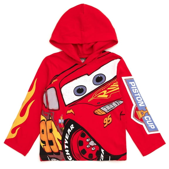 Disney Cars Lightning McQueen Hooded Long Sleeve T-Shirt Toddler to Big Kid