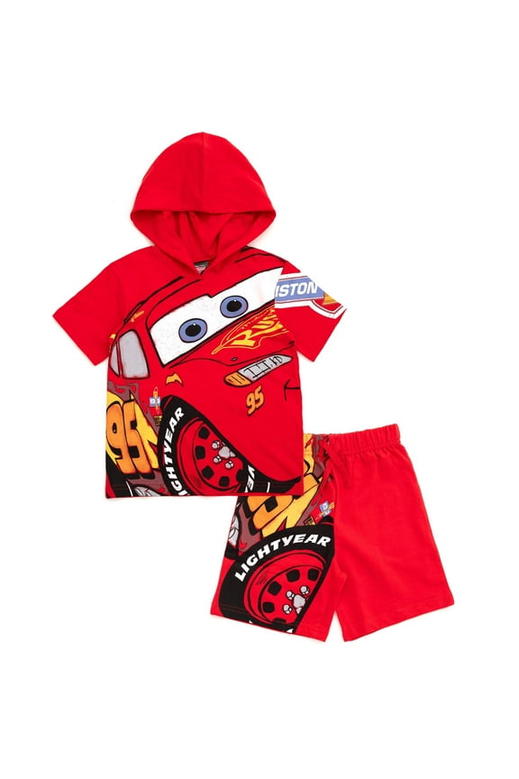 Cars Lightning McQueen Hooded T-Shirt and French Terry Shorts Outfit Set Toddler to Big Kid