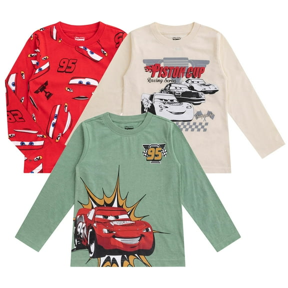 Disney Cars Lightning McQueen Long Sleeve Shirt (Boys), 3 Pack, Sizes 3T-10