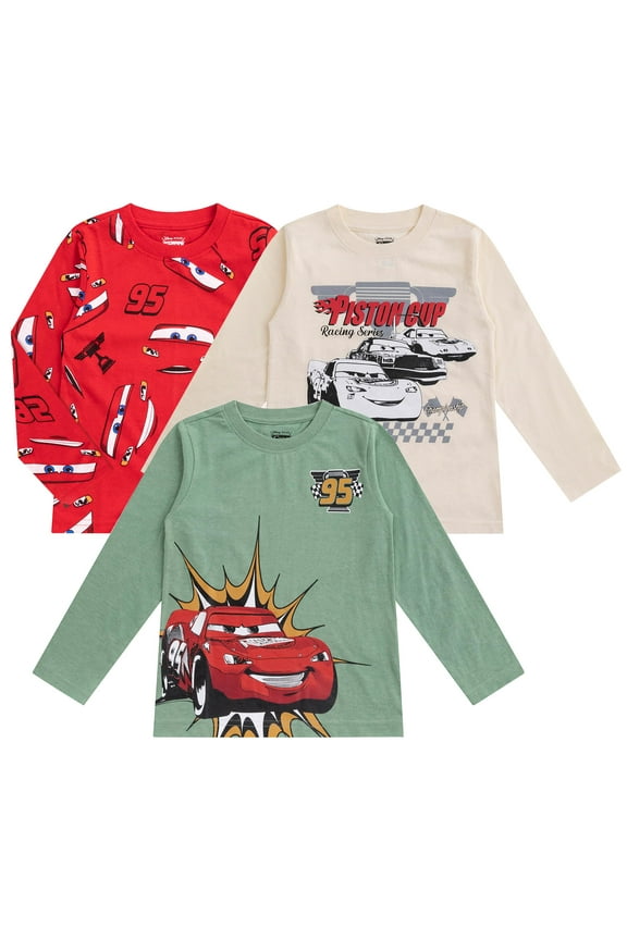 Cars Lightning McQueen Long Sleeve Shirt (Boys), 3 Pack, Sizes 3T-10