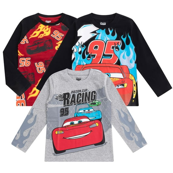 Disney Cars Lightning McQueen Long Sleeve Shirt (Boys), 3 Pack, Sizes 3T-10