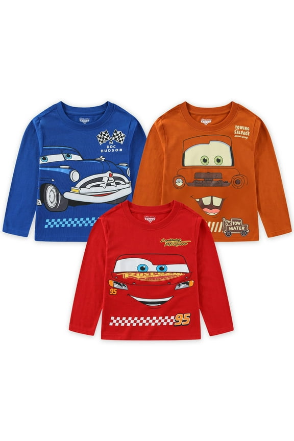 Cars Lightning McQueen Long Sleeve Shirt (Boys), 3 Pack, Sizes 3T-7