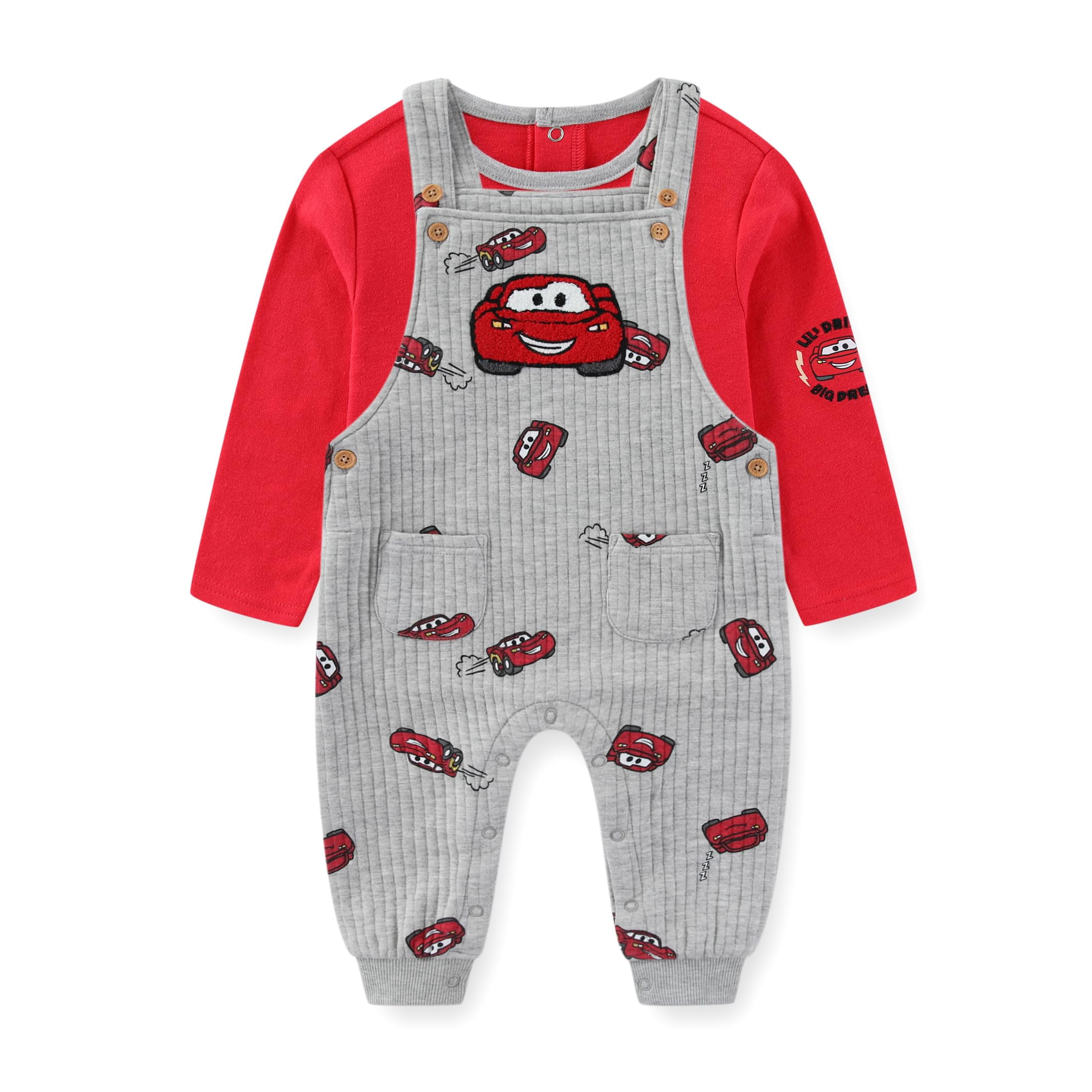 Disney Cars Lightning McQueen Long Sleeve Shirt and Overalls (Baby Boys), 2 Piece Set, Sizes 12M-24M