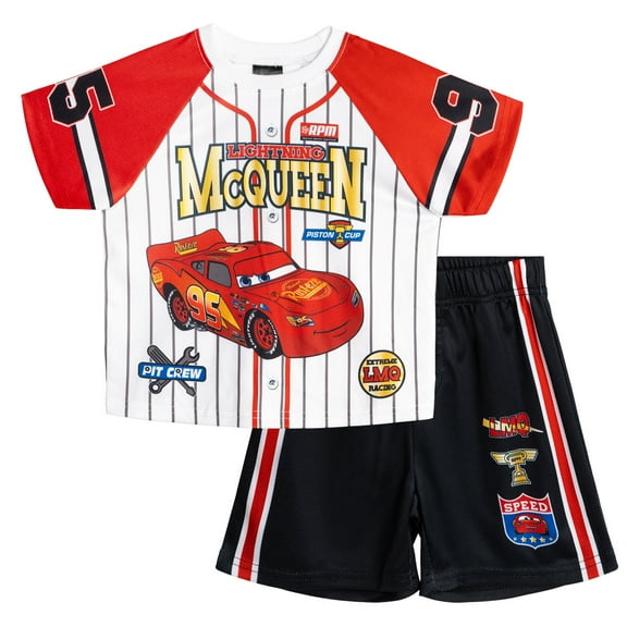 Disney Cars Lightning McQueen Mesh Baseball Jersey Athletic T-Shirt and Shorts Outfit Set Toddler to Big Kid