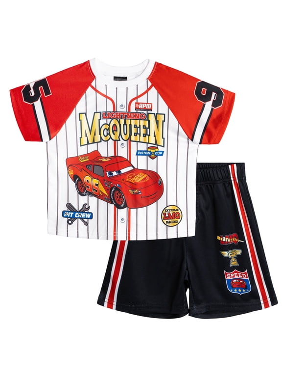 Cars Lightning McQueen Mesh Baseball Jersey Athletic T-Shirt and Shorts Outfit Set Toddler to Big Kid