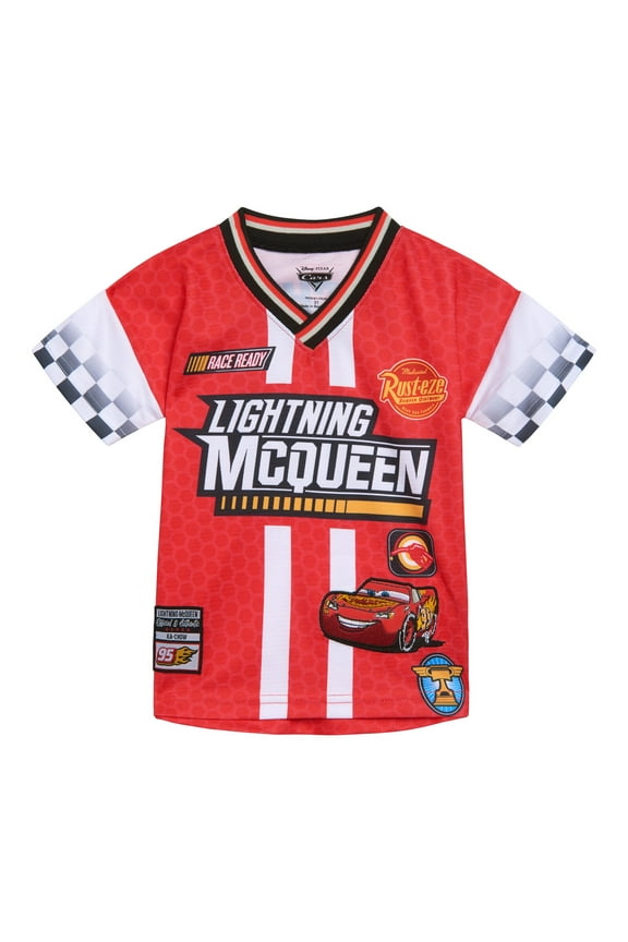 Cars Lightning McQueen Mesh Soccer Jersey Athletic V-neck T-Shirt Toddler to Big Kid