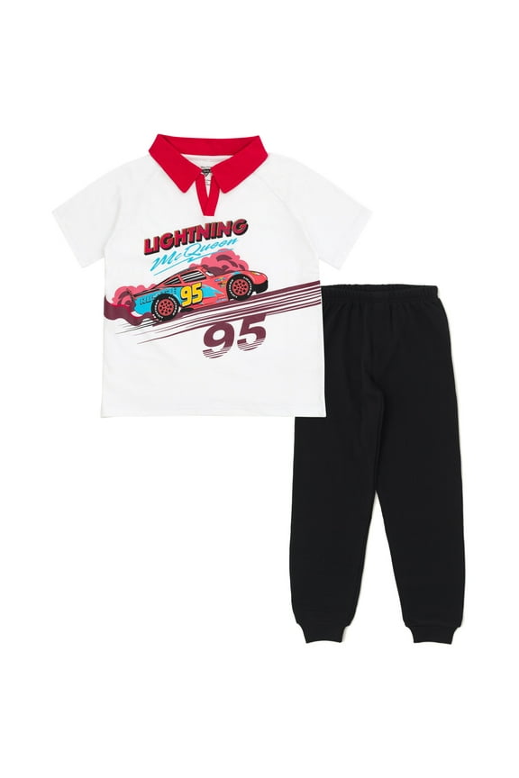 Cars Lightning McQueen Polo Shirt and Fleece Jogger Pants Outfit Set Toddler to Big Kid