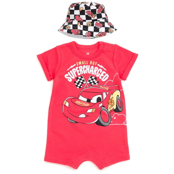 Disney Pixar Cars Romper and Reversible Sun Hat Set Lightning McQueen Red
