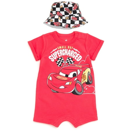 Disney Pixar Cars Romper and Reversible Sun Hat Set Lightning McQueen Red