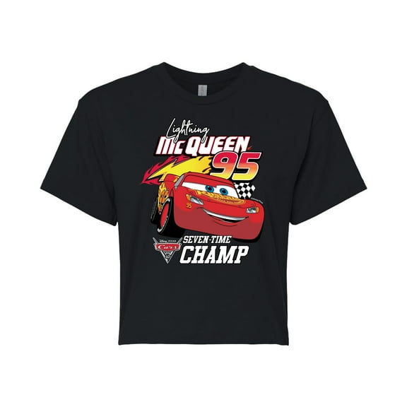 Disney Cars - Lightning McQueen Seven-Time Champ - Juniors Cropped Cotton Blend T-Shirt