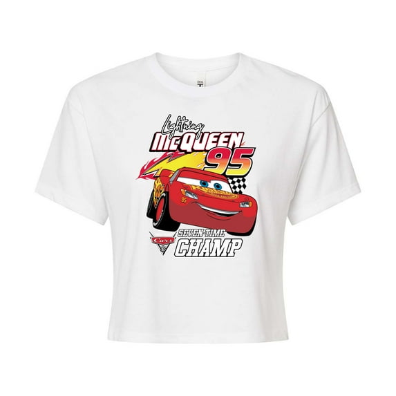 Disney Cars - Lightning McQueen Seven-Time Champ - Juniors Cropped Cotton Blend T-Shirt