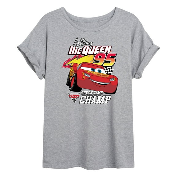 Disney Cars - Lightning McQueen Seven-Time Champ - Juniors Ideal Flowy Muscle T-Shirt