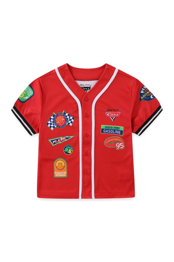 Cars Lightning McQueen Short Sleeve Baseball Jersey Button Down T-Shirt (Boys), Sizes 3T-8