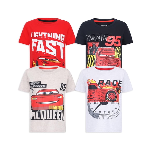 Disney Cars Lightning McQueen Short Sleeve T-Shirt (Boys), 4 Pack, Sizes 2T-7