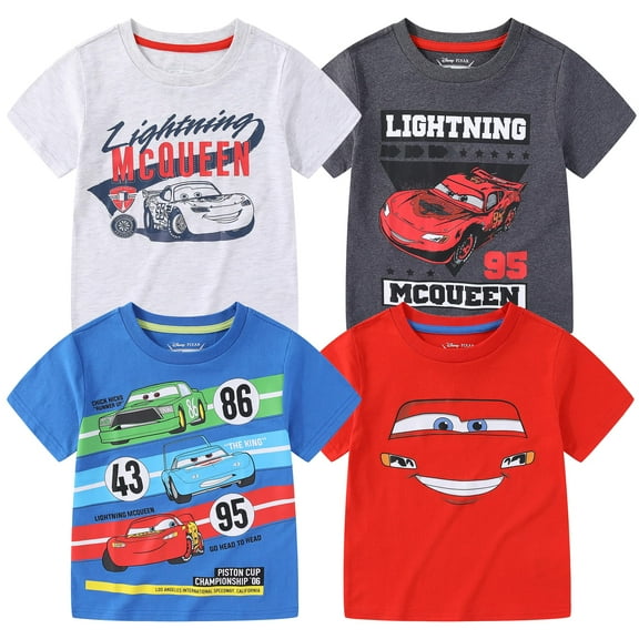 Disney Cars Lightning McQueen Short Sleeve T-Shirt (Boys), 4 Pack, Sizes 2T-7