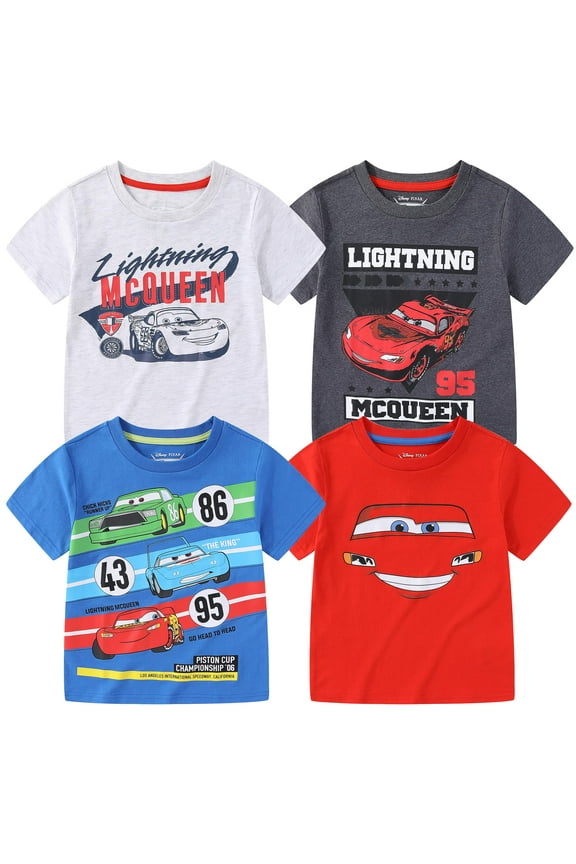 Cars Lightning McQueen Short Sleeve T-Shirt (Boys), 4 Pack, Sizes 2T-7