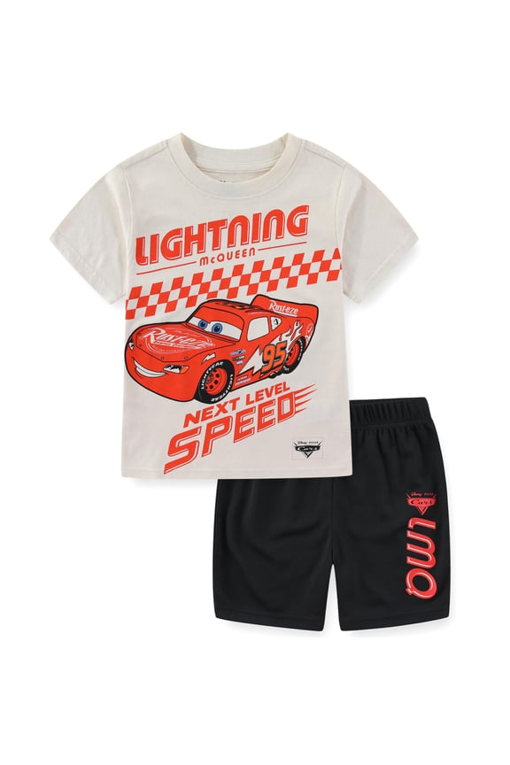 Cars Lightning McQueen Short Sleeve T-Shirt and Mesh Short Set (Boys), 2 Piece Set, Sizes 2T-7