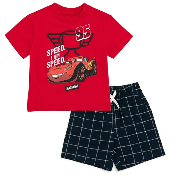 Disney Cars Lightning McQueen T-Shirt and Shorts Outfit Set Plaid Toddler to Big Kid