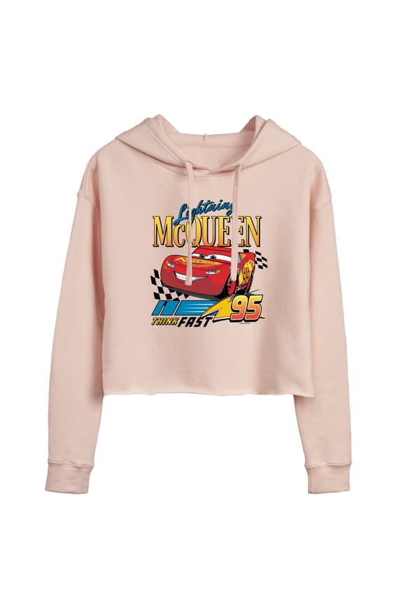 Cars - Lightning McQueen Think Fast - Juniors Cropped Pullover Hoodie